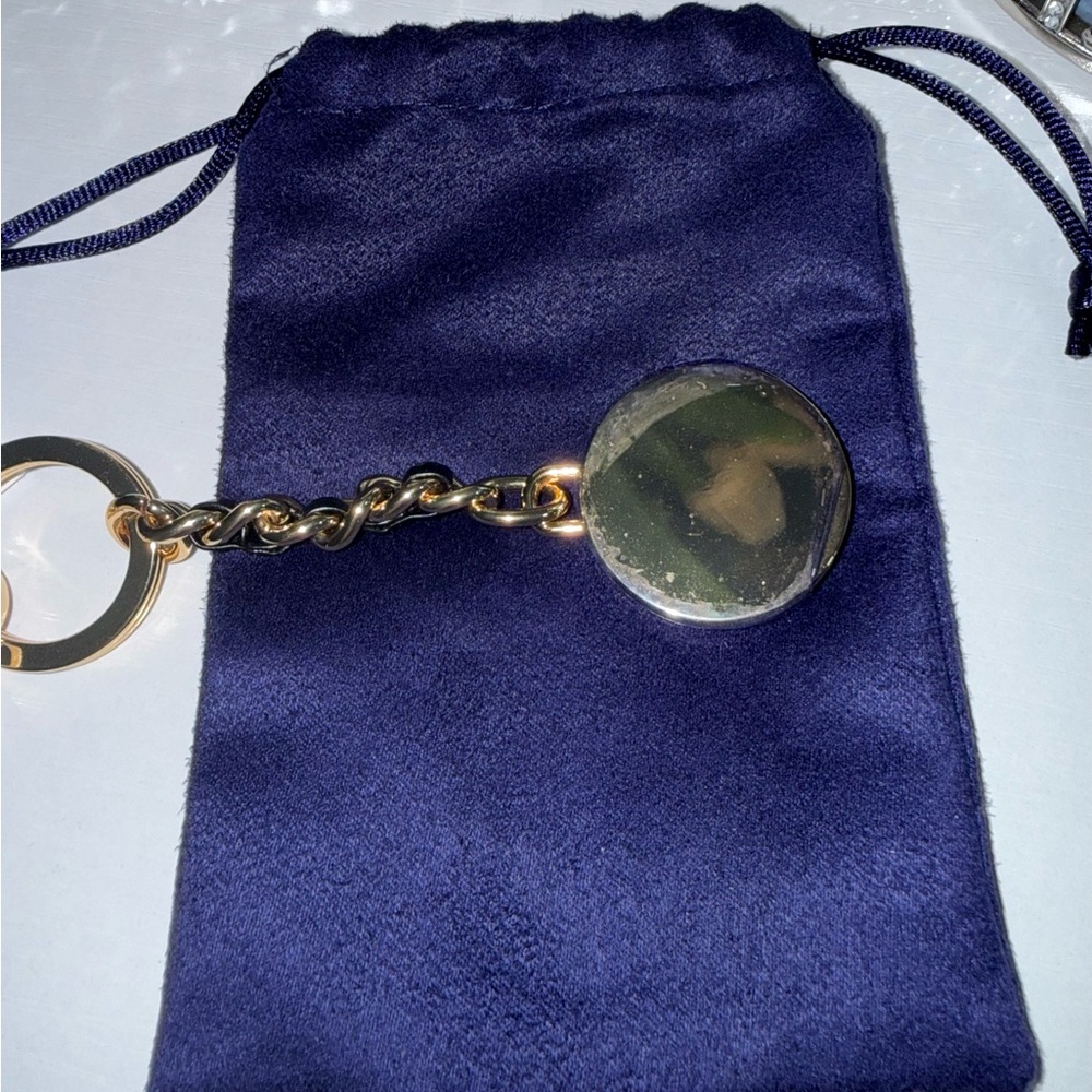 Tory Burch Gold-Tone Logo Keyring with Navy Pouch - Picture 3 of 6